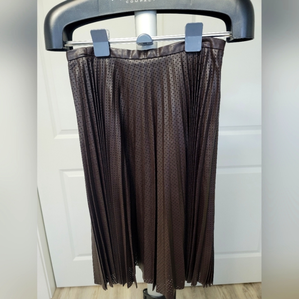 Zara pleated faux leather midi skirt